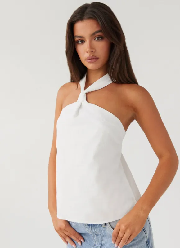 Keira Linen Top - White sold by Peppermayo