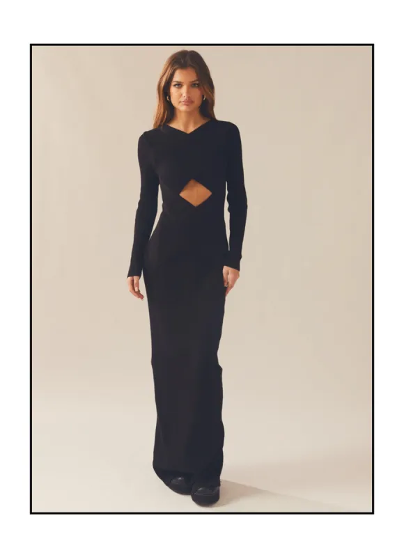 Carmen Knit Midi Dress - Black sold by Peppermayo