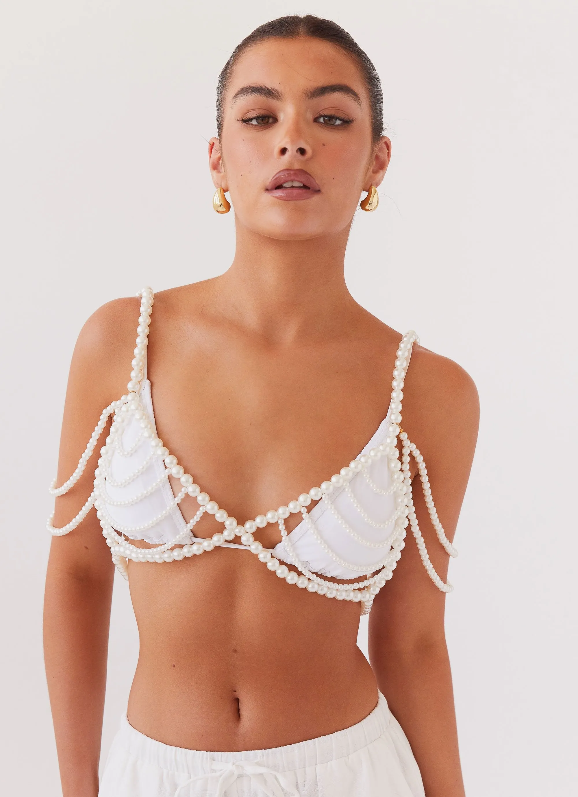 Serenade Pearl Beaded Bralet Top - Pearl sold by Peppermayo