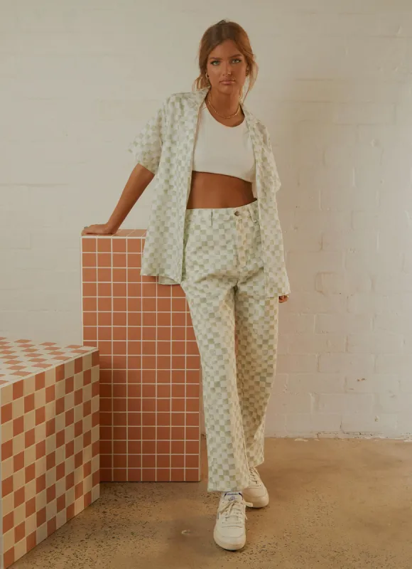 California Pant - Sage Checker sold by Peppermayo