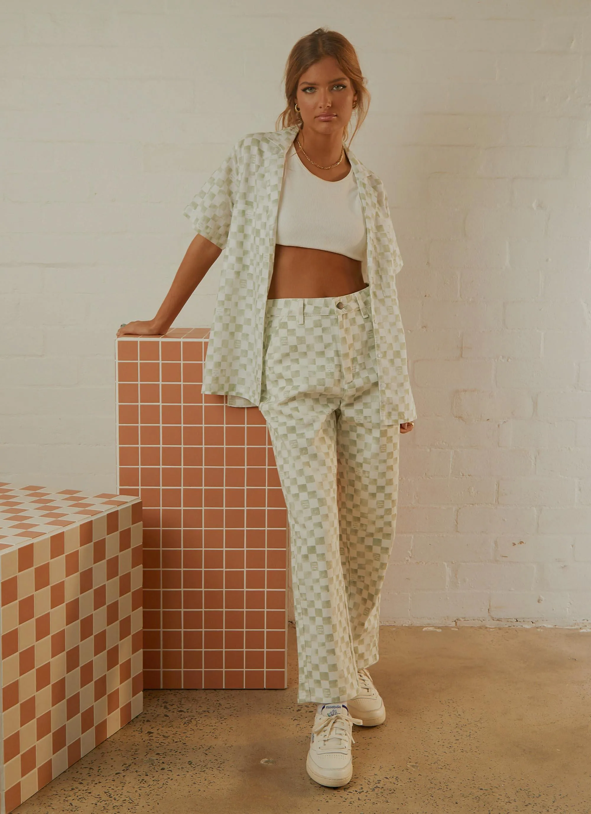 California Pant - Sage Checker sold by Peppermayo