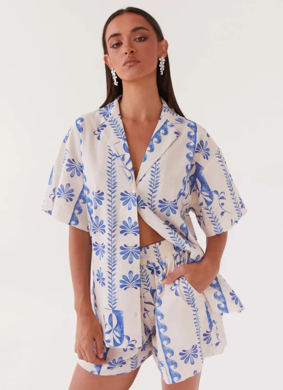 Sweet Relief Linen Oversized Shirt - Floral Wave made by Peppermayo