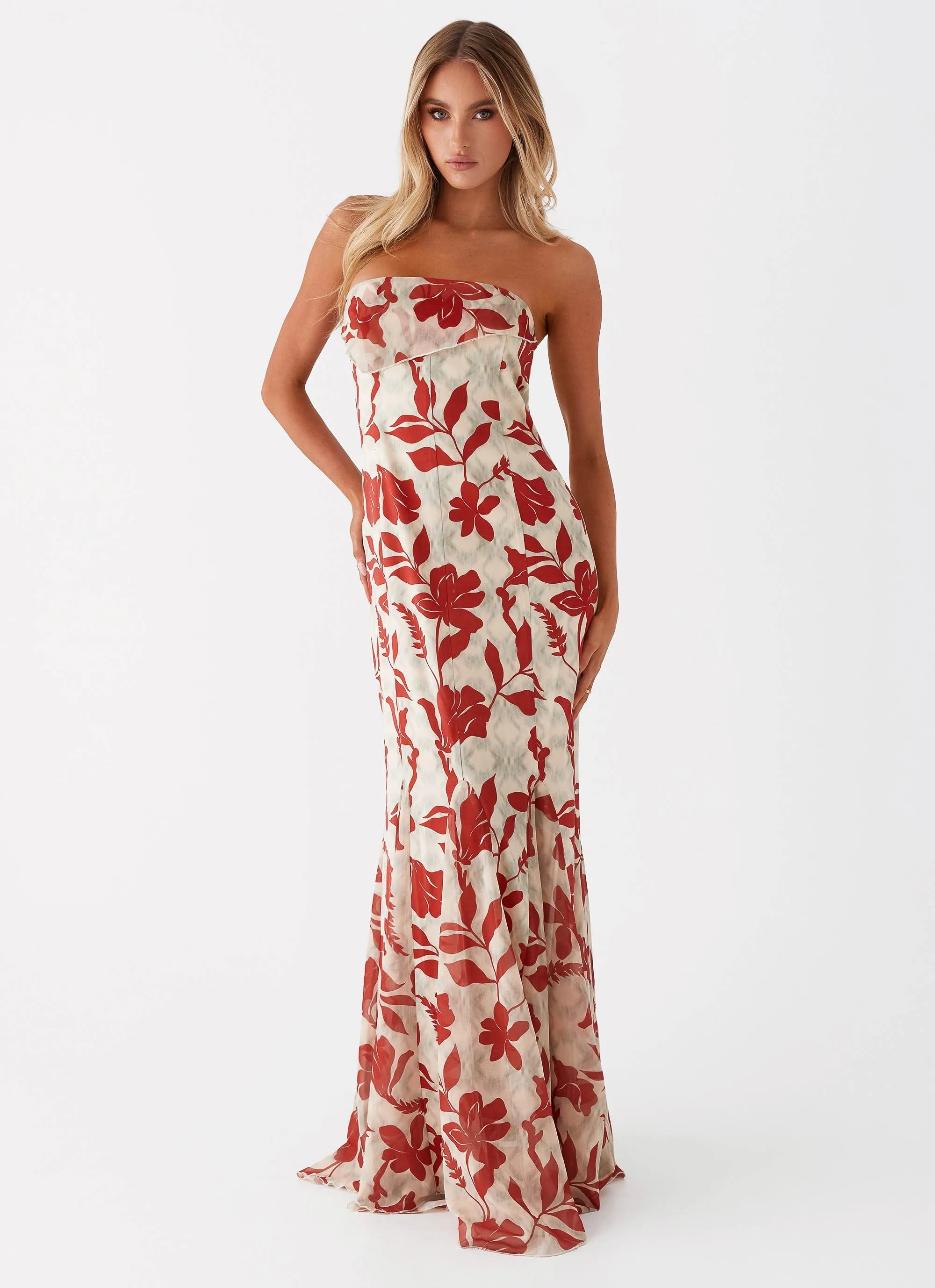 Willa Maxi Dress - Red Green Floral sold by Peppermayo