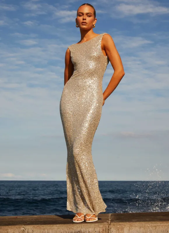 Starry Night Sequin Maxi Dress - Ivory sold by Peppermayo