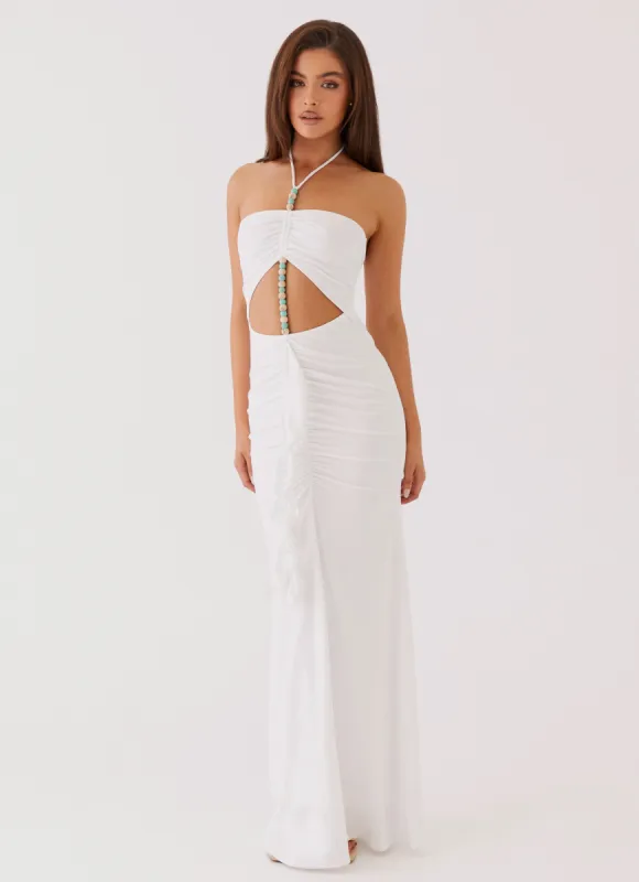 Serina Ruffle Maxi Dress - White sold by Peppermayo