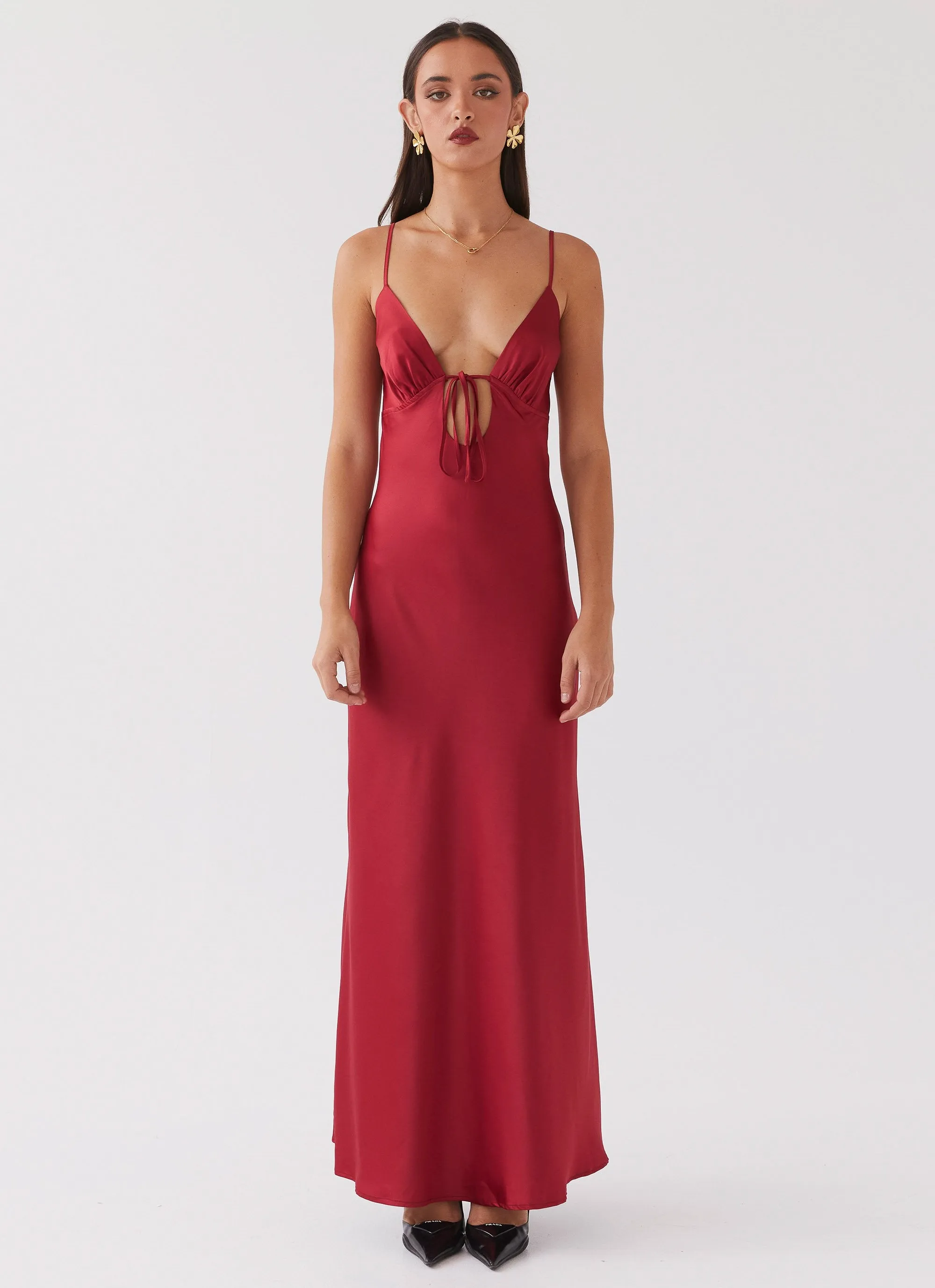 Flora Satin Maxi Dress - Cherry sold by Peppermayo product image thumbnail 2