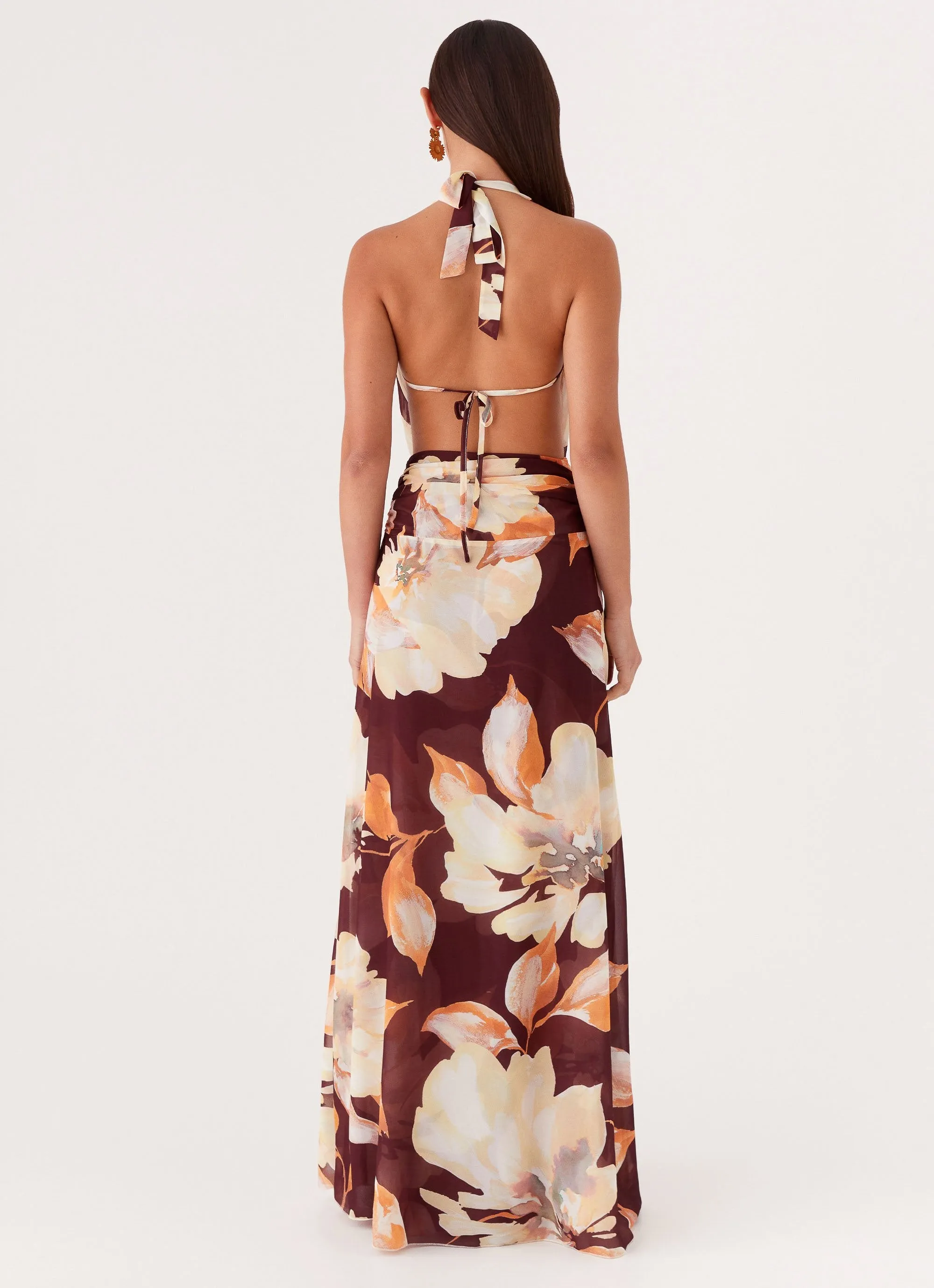 Elysia Chiffon Maxi Dress - Brown Floral sold by Peppermayo product image thumbnail 5
