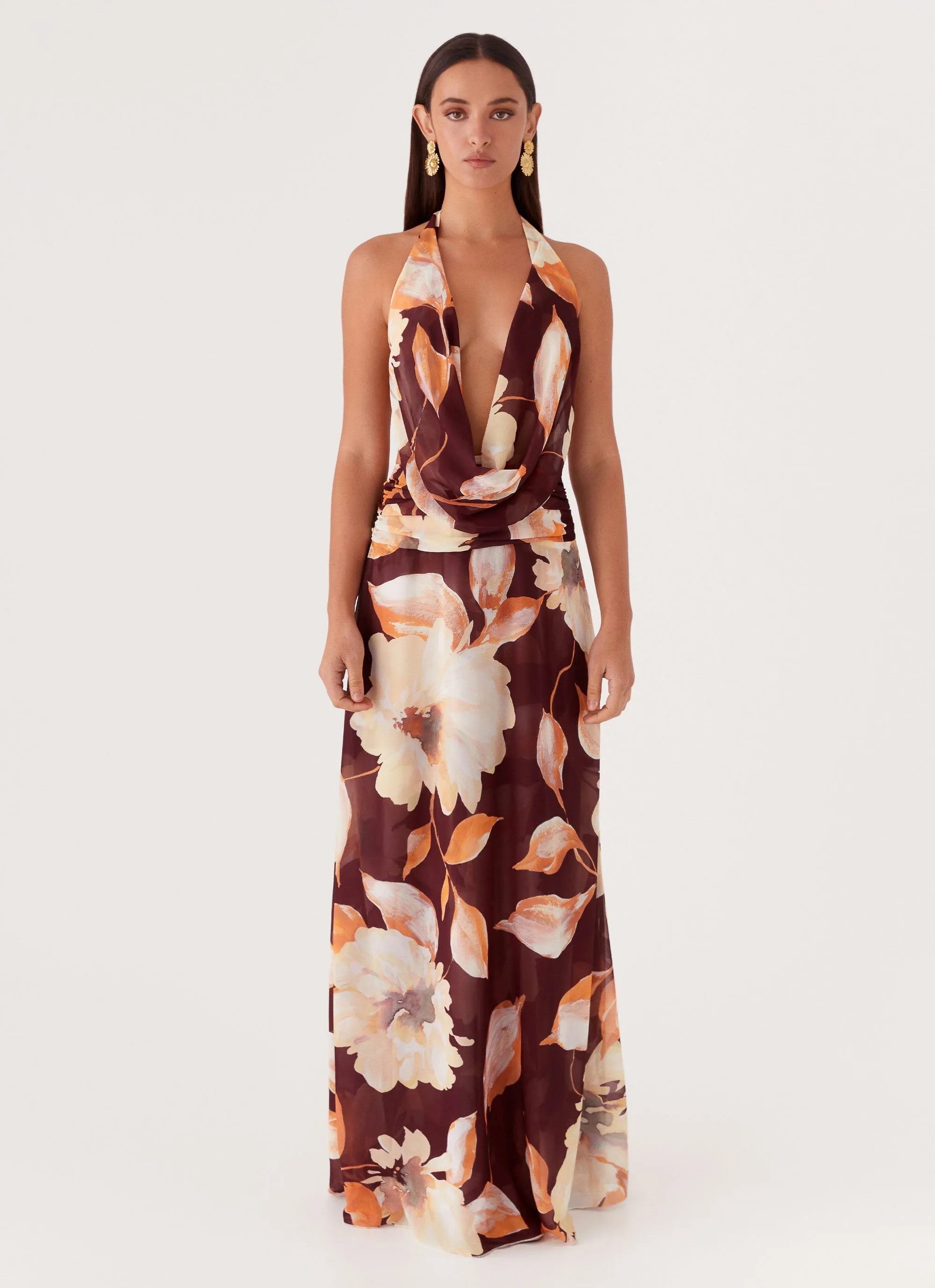 Elysia Chiffon Maxi Dress - Brown Floral sold by Peppermayo product image thumbnail 3