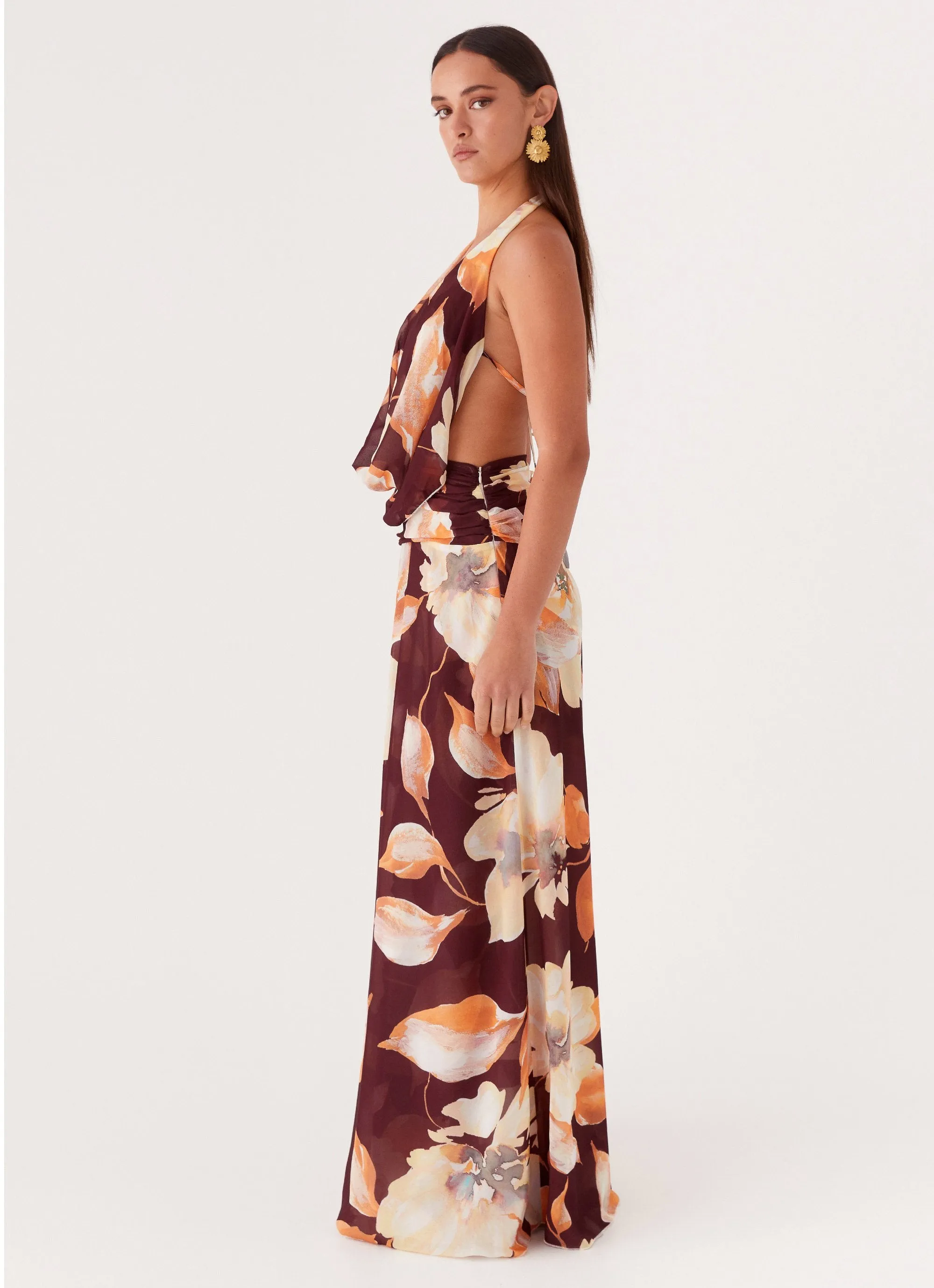 Elysia Chiffon Maxi Dress - Brown Floral sold by Peppermayo product image thumbnail 4