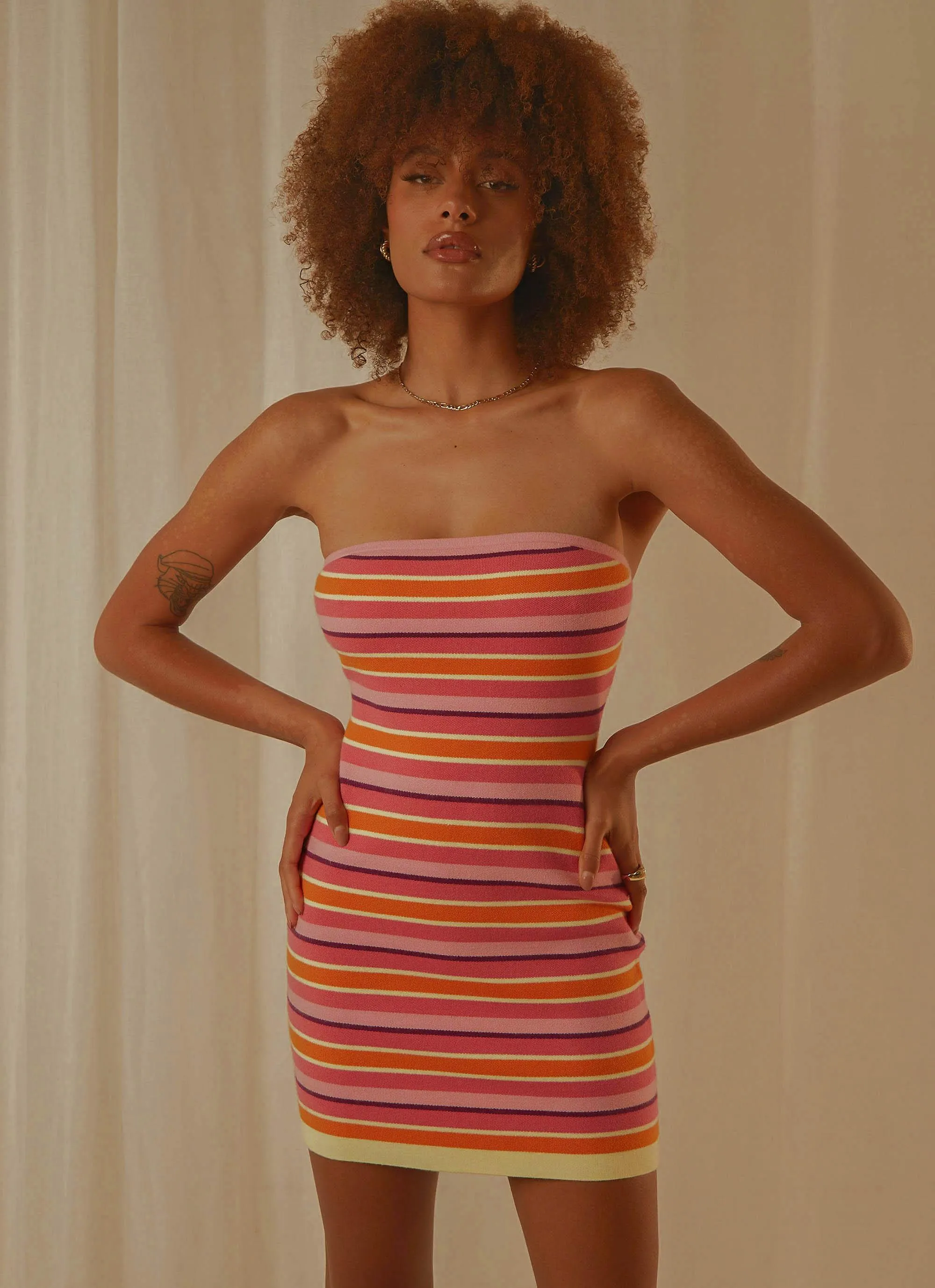 Yasmine Knit Mini Dress - Pink Stripe sold by Peppermayo product image thumbnail 2