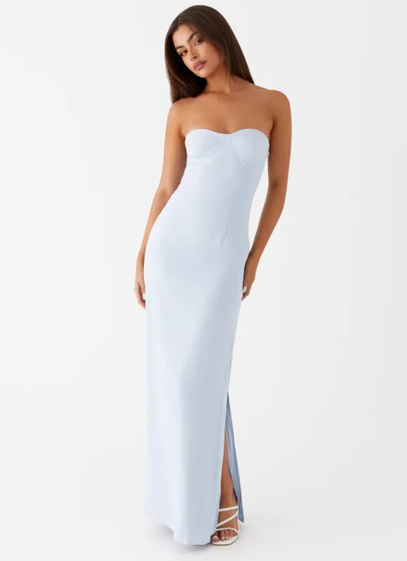 Esra Linen Strapless Maxi Dress - Blue sold by Peppermayo