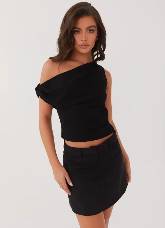 Marissa Linen One Shoulder Top - Black sold by Peppermayo