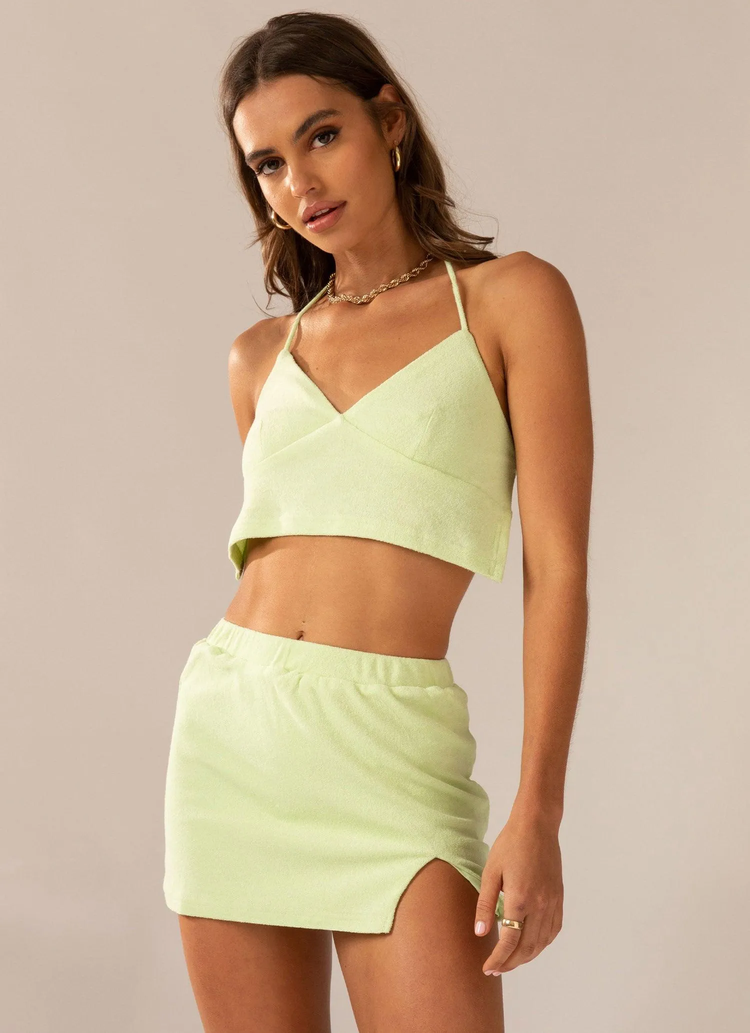 Changing Seasons Terry Mini Skirt - Lime Green sold by Peppermayo