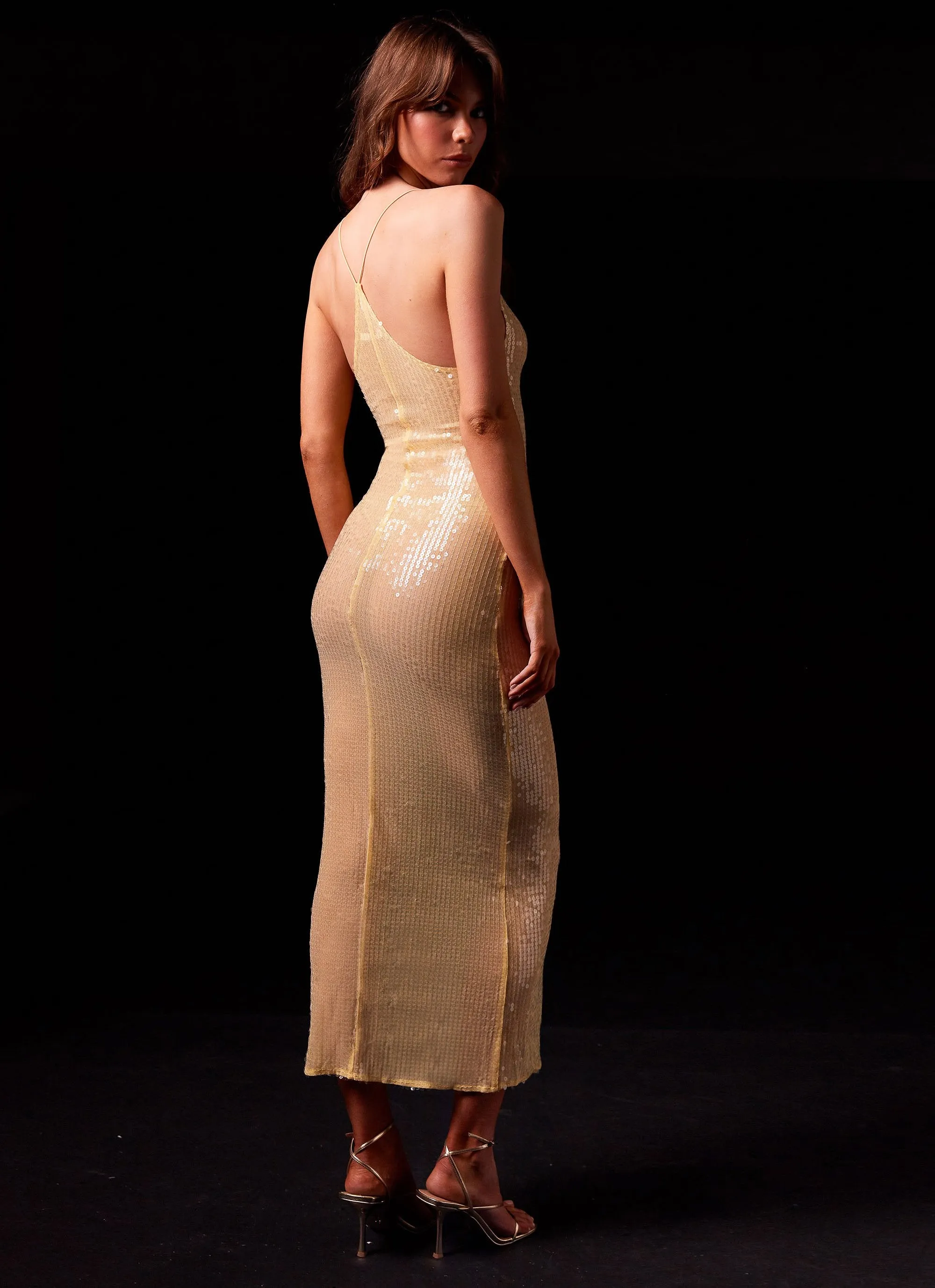 Golden Gleam Sequin Maxi Dress - Citrine sold by Peppermayo product image thumbnail 3