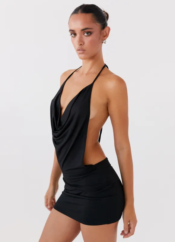 Calista Halterneck Mini Dress - Black sold by Peppermayo