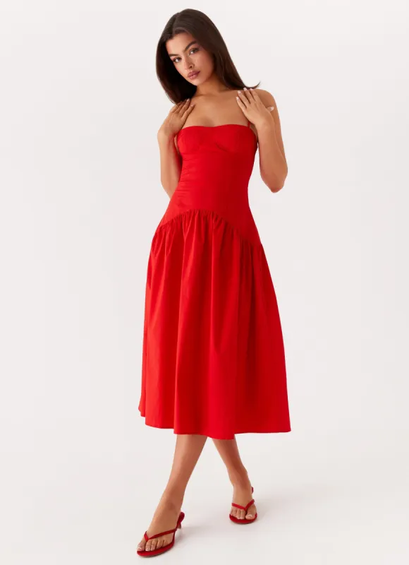 Yvette Corset Midi Dress - Red sold by Peppermayo