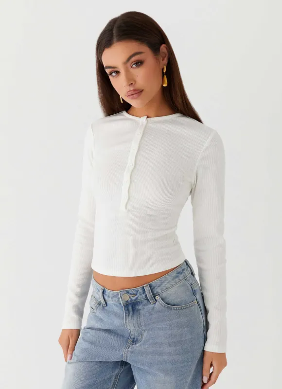 Kellie Long Sleeve Knit Top - White sold by Peppermayo