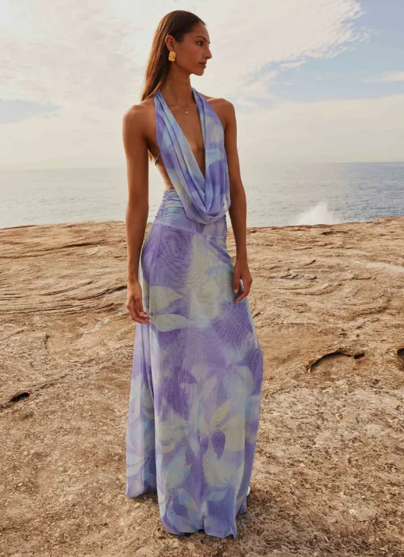 Elysia Mesh Maxi Dress - Purple Rain sold by Peppermayo