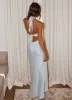 Heavy Hearted Satin Maxi Dress - Ice Blue sold by Peppermayo