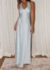 Heavy Hearted Satin Maxi Dress - Ice Blue sold by Peppermayo