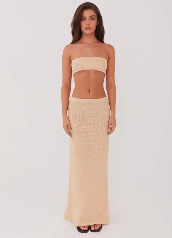 Emaline Knit Maxi Skirt - Beige sold by Peppermayo
