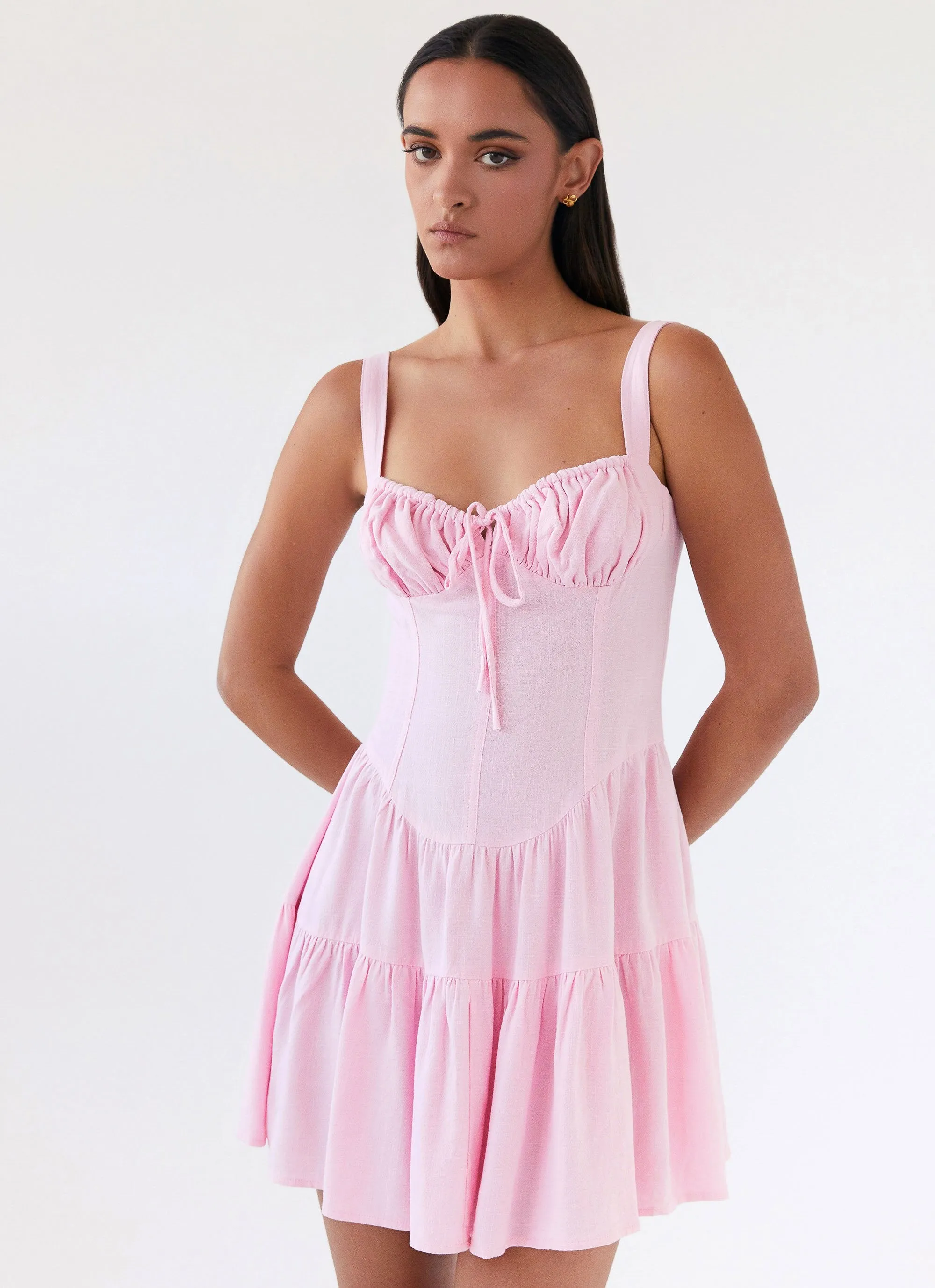 Lucie Linen Mini Dress - Pink sold by Peppermayo