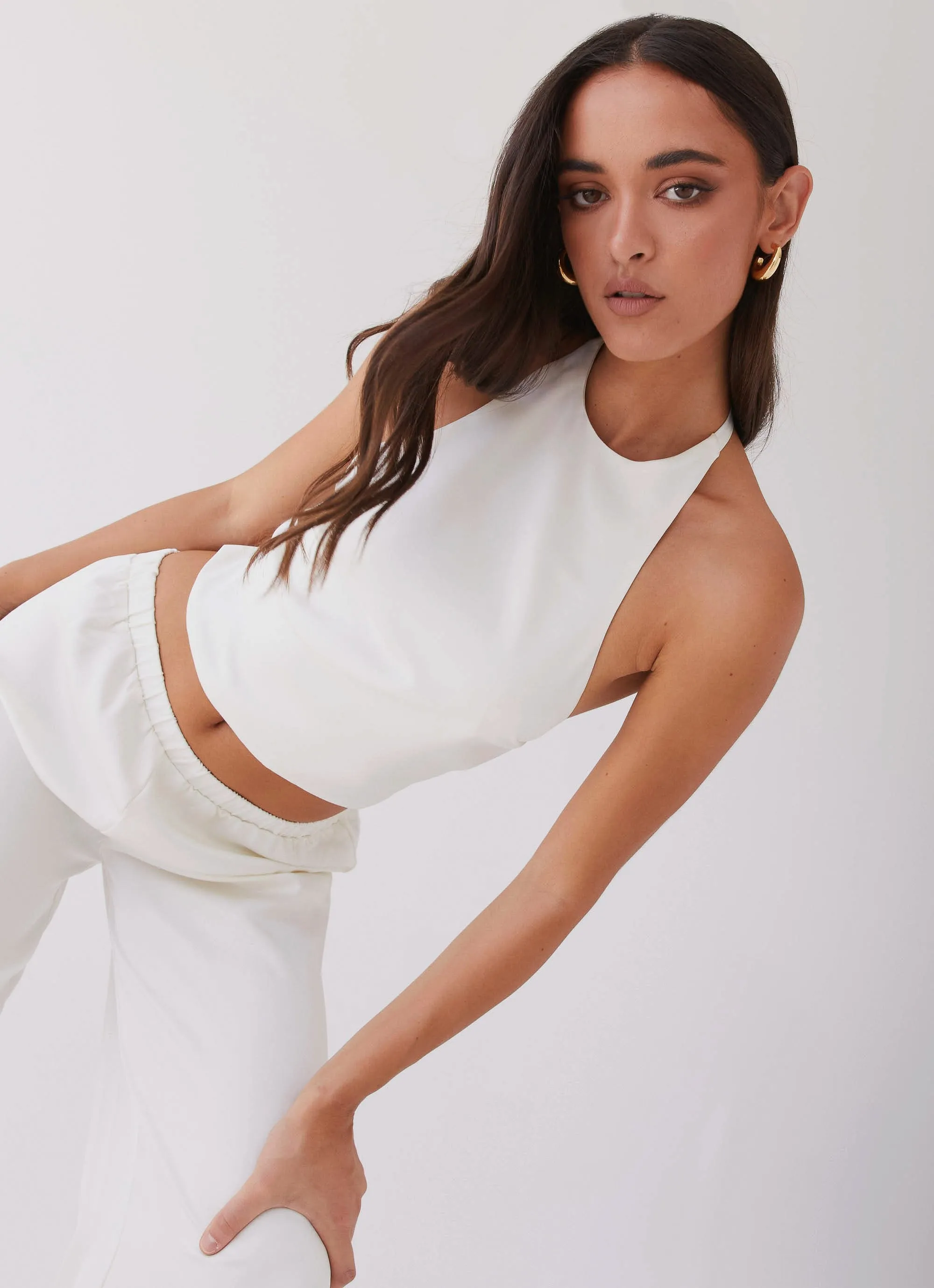 Bree Satin Halterneck Top - Pearl sold by Peppermayo