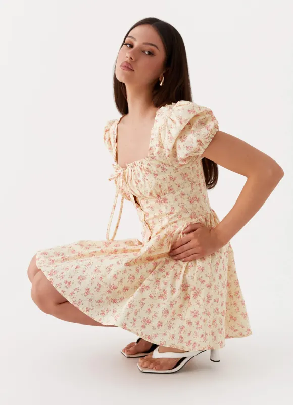 Mila Mini Dress - Yellow Ditsy Floral sold by Peppermayo