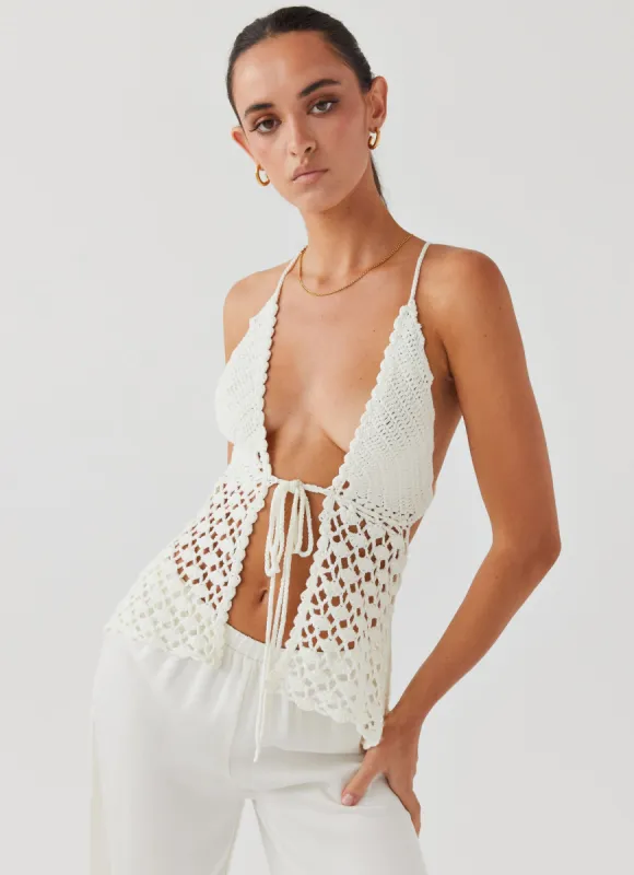 Into You Crochet Tie Top - Ivory sold by Peppermayo