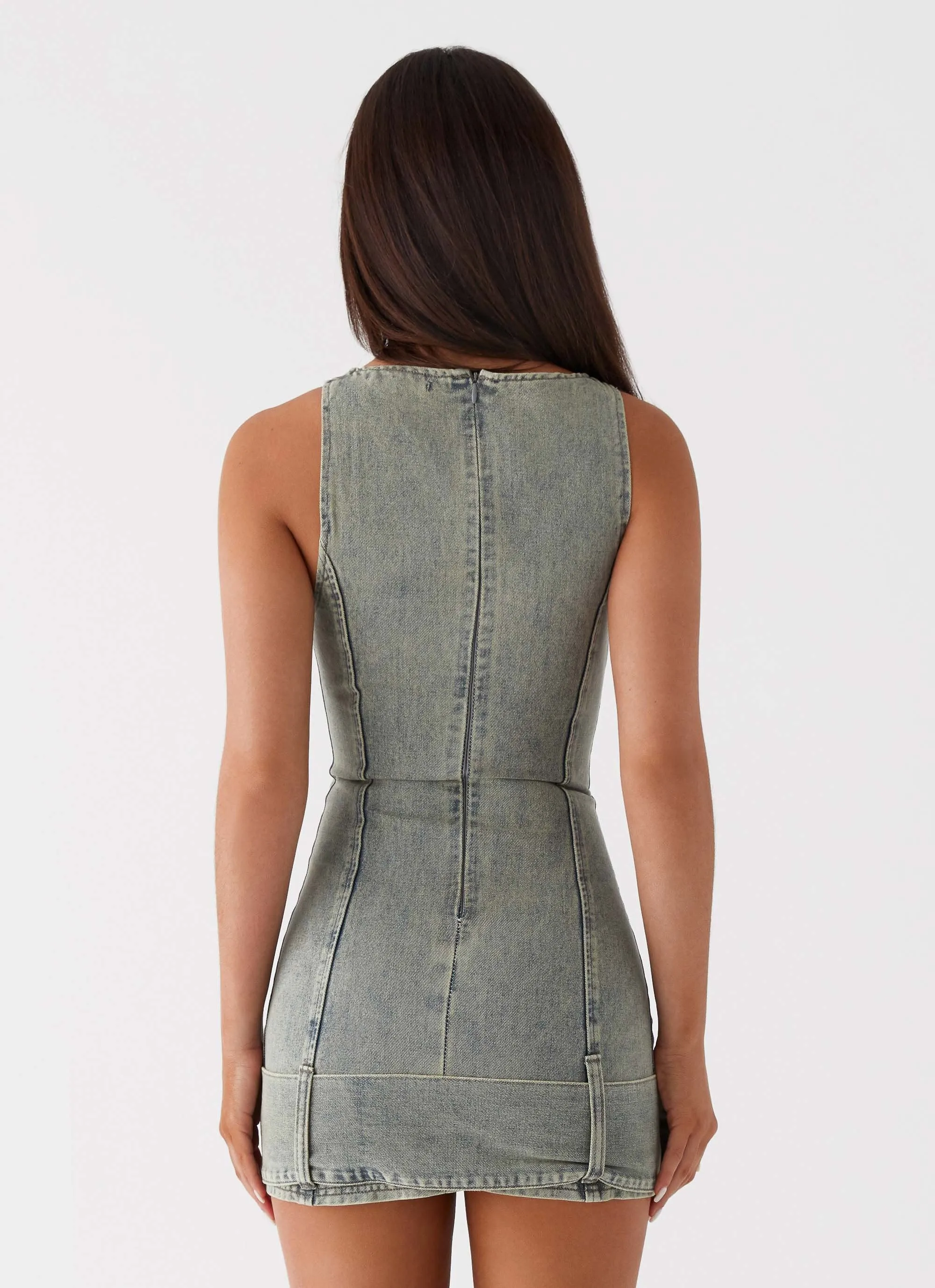 Dark Matter Mini Dress - Washed Denim sold by Peppermayo product image thumbnail 4