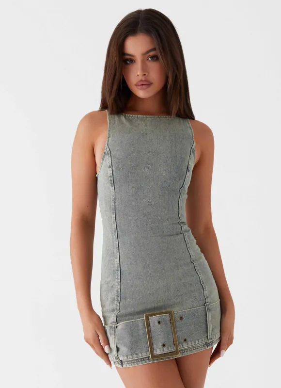 Dark Matter Mini Dress - Washed Denim made by Peppermayo