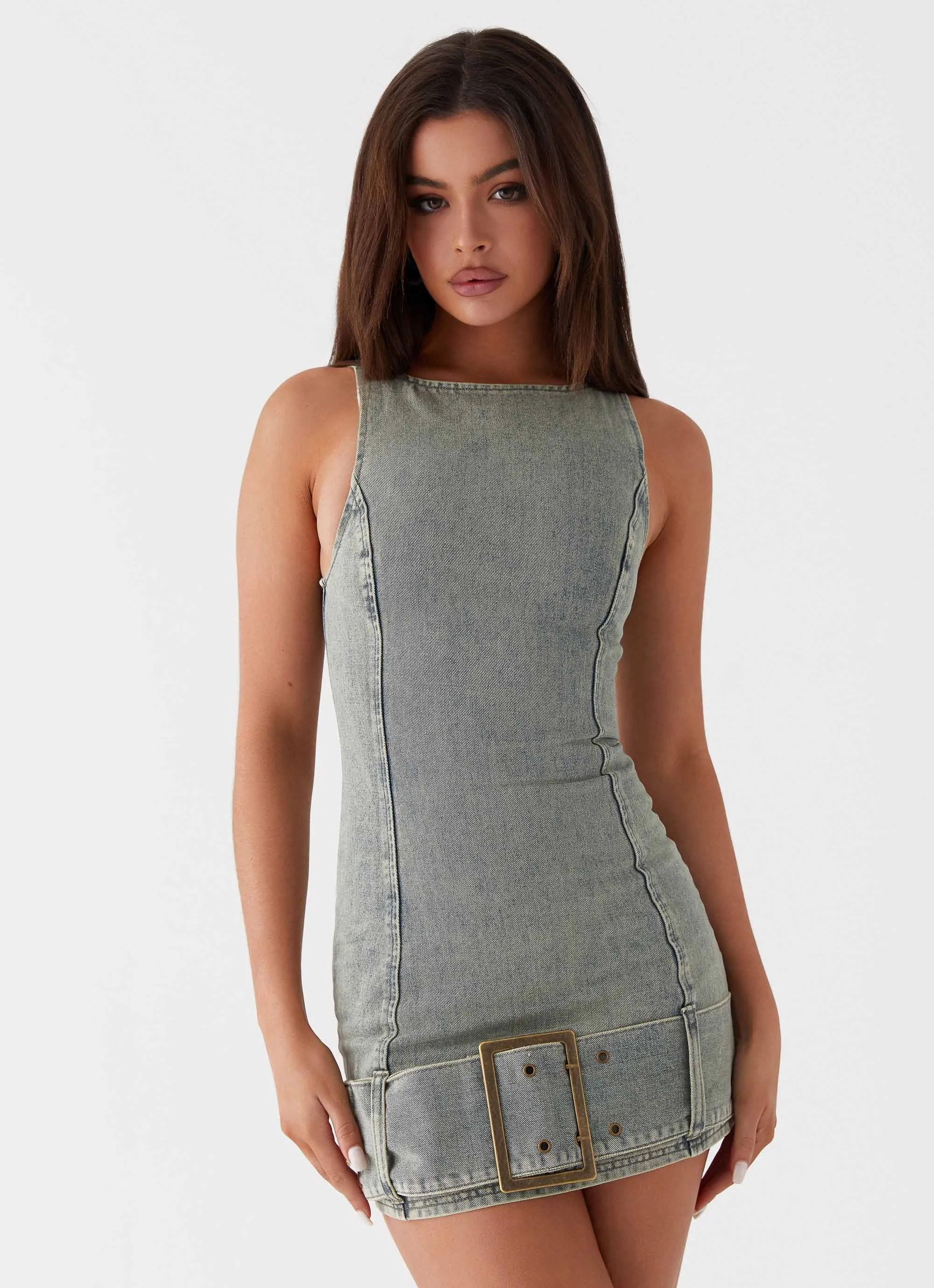 Dark Matter Mini Dress - Washed Denim sold by Peppermayo