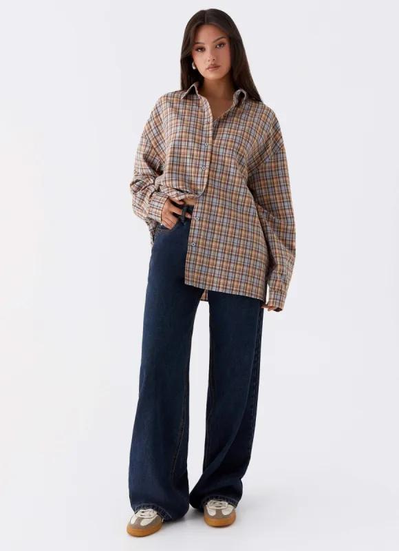 Kyla Oversized Button Up Shirt - Check sold by Peppermayo