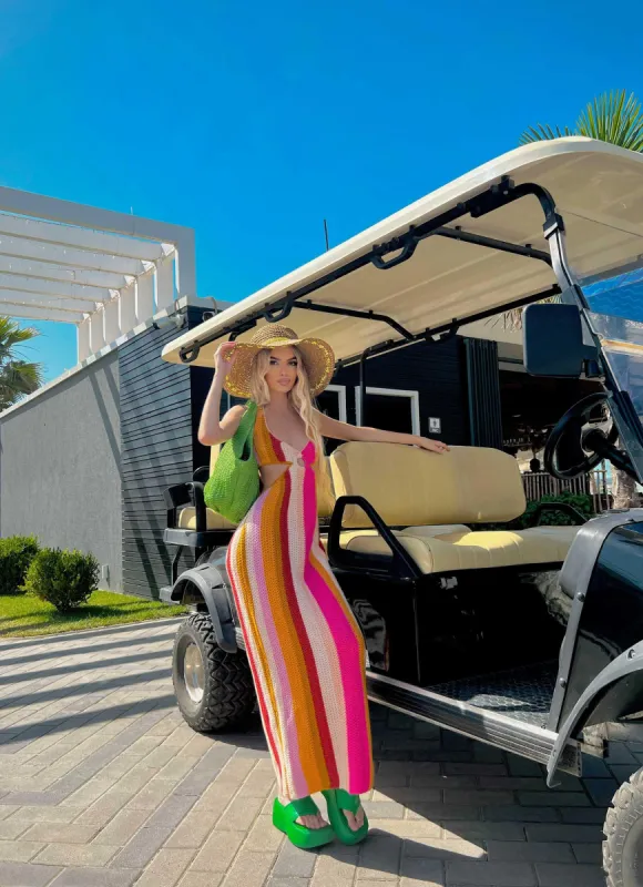 Haven Crochet Maxi Dress - Sunset Stripe sold by Peppermayo