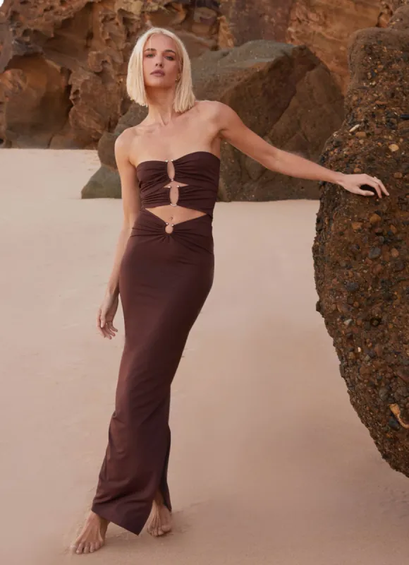 Natasha Strapless Maxi Dress - Chocolate sold by Peppermayo