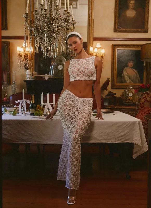 Botanical Dream Maxi Skirt - White sold by Peppermayo