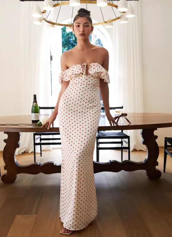Scarlet Cherry Maxi Dress - Red Polka Dot sold by Peppermayo