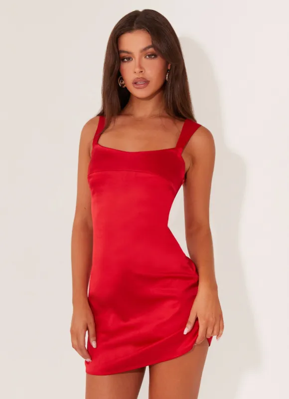 Odette Satin Mini Dress - Red sold by Peppermayo