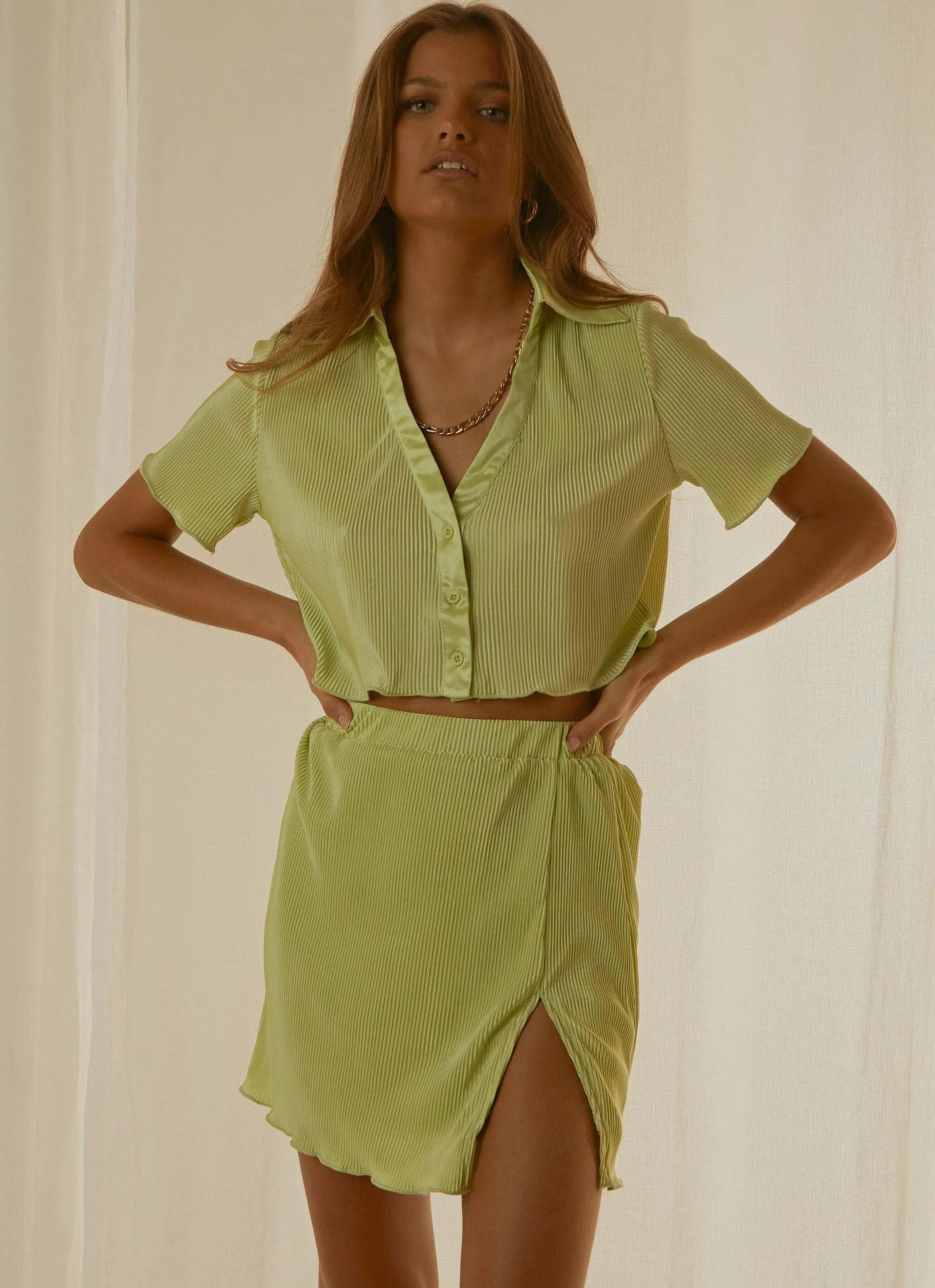 Sun Downer Cropped Shirt - Lime Green sold by Peppermayo
