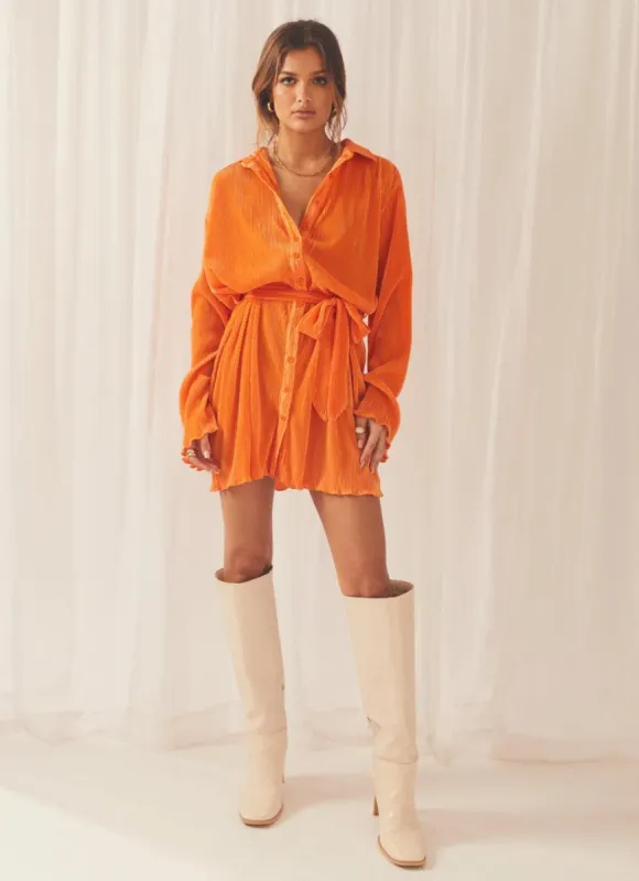 Soho Chic Shirt Plisse Dress - Tangerine sold by Peppermayo