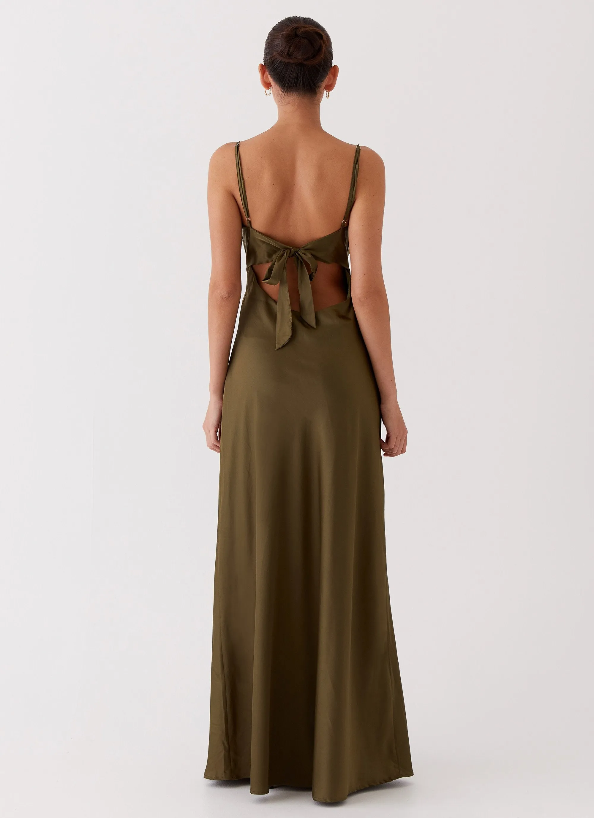 Flora Satin Maxi Dress - Khaki sold by Peppermayo product image thumbnail 5