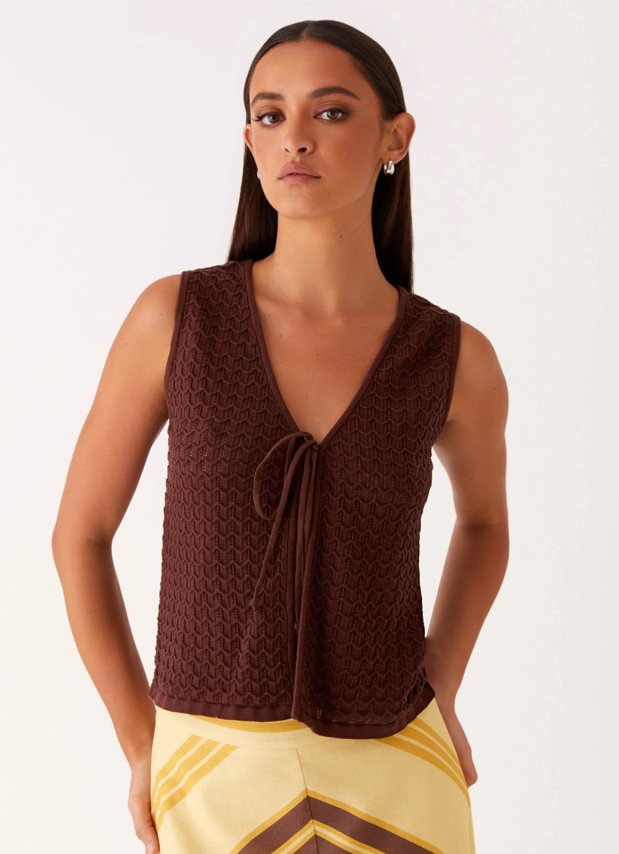 Lillie Knit Tie Vest Top - Chocolate sold by Peppermayo