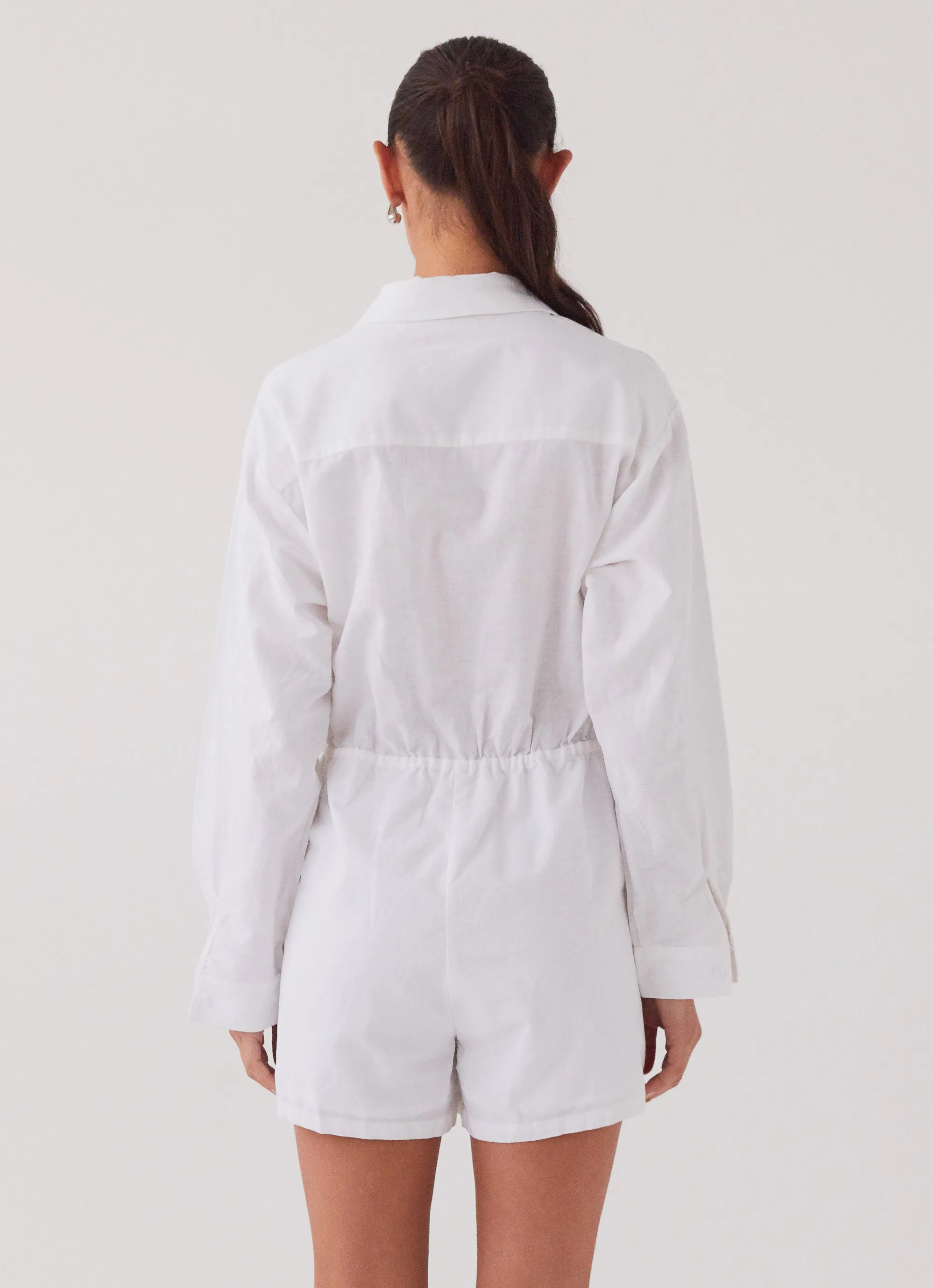 Unwind Linen Shirt Playsuit - White sold by Peppermayo product image thumbnail 4
