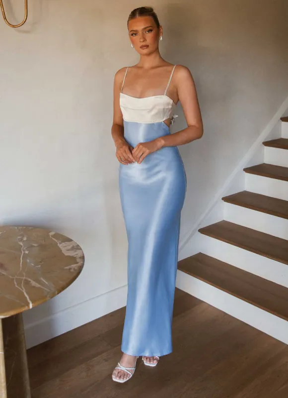 Just Perfection Satin Maxi Dress - Ice Blue sold by Peppermayo