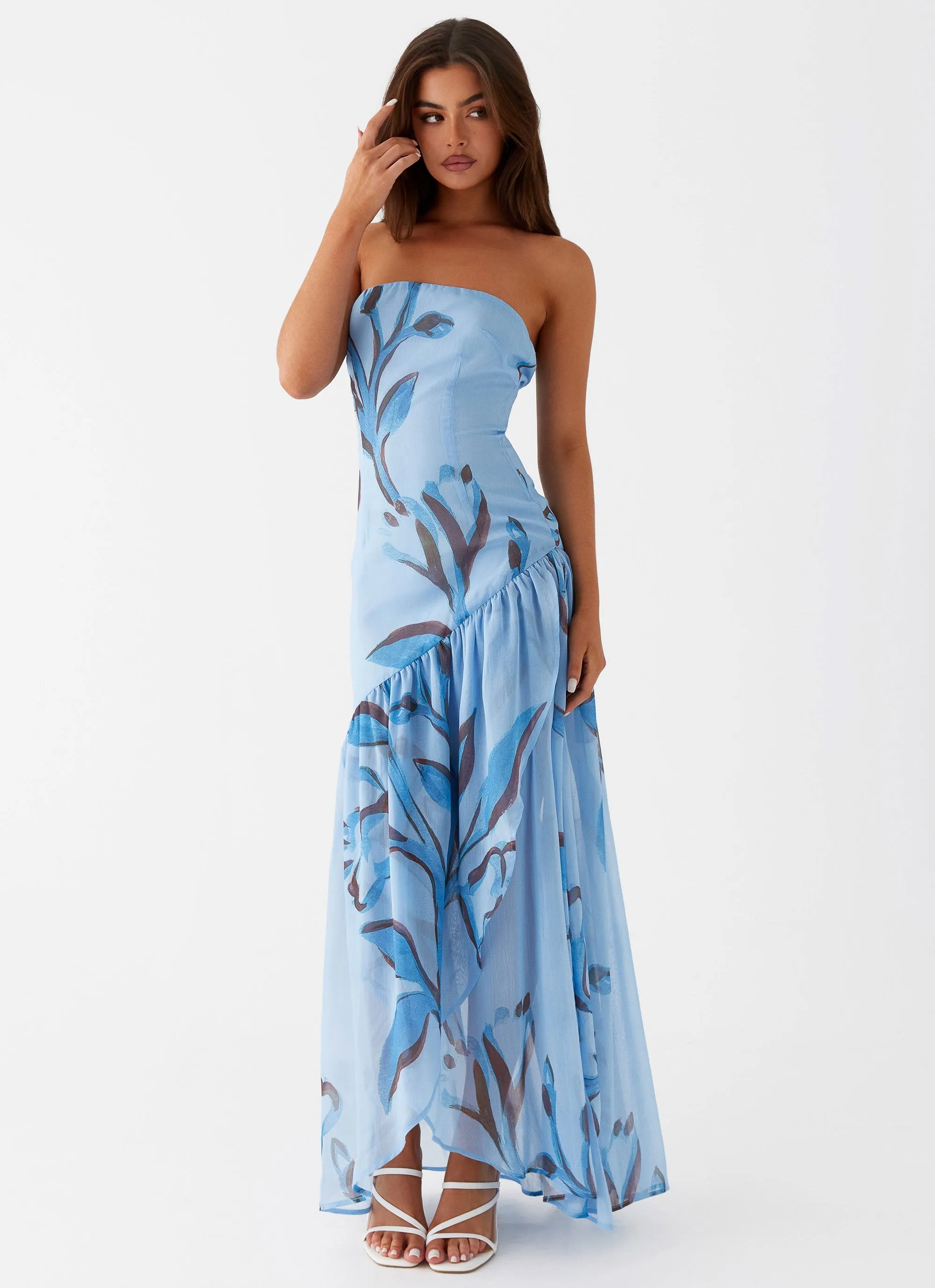 Solaris Strapless Maxi Dress - Blue Floral sold by Peppermayo product image thumbnail 5