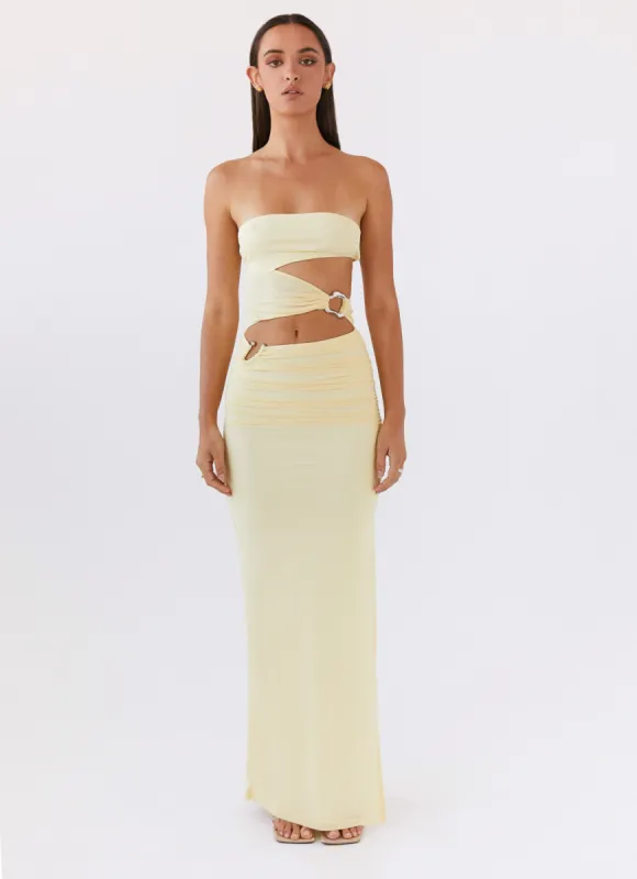 Into Pieces Mesh Maxi Dress - Lemon sold by Peppermayo