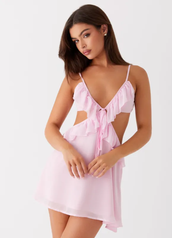 Polly Ruffle Mini Dress - Pink sold by Peppermayo