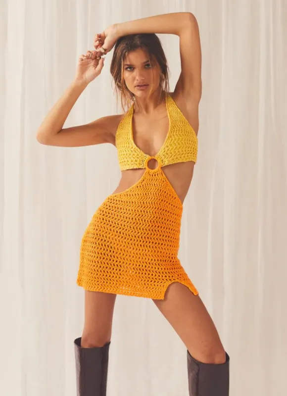 Heaven Crochet Dress - Orange Splice sold by Peppermayo