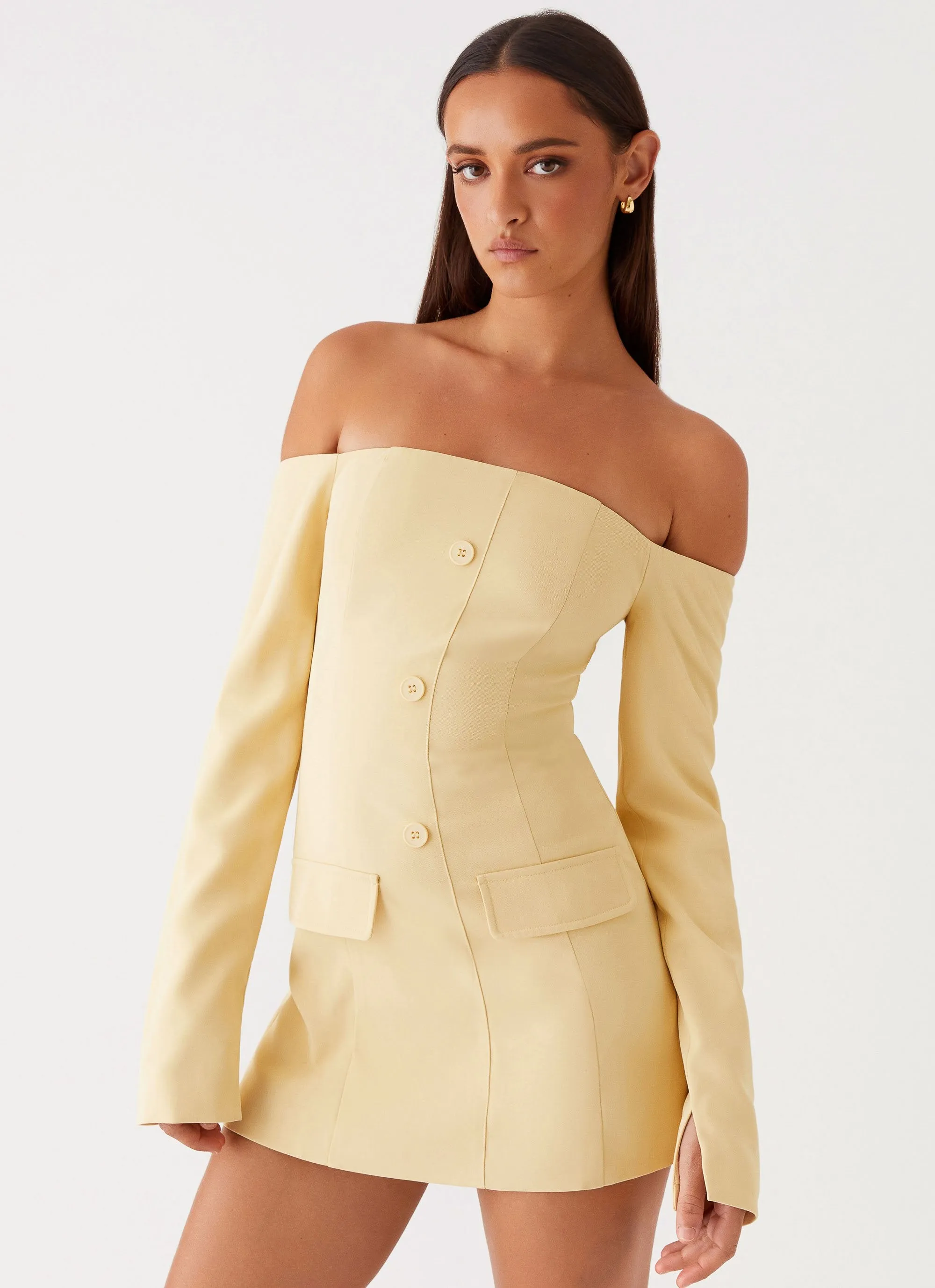Dominique Blazer Mini Dress - Yellow sold by Peppermayo