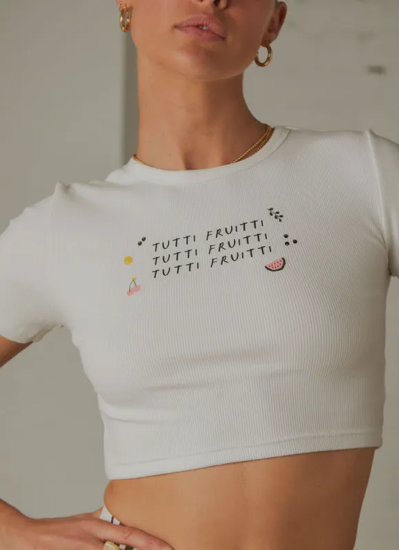 Tutti Fruitti Baby Tee - White sold by Peppermayo